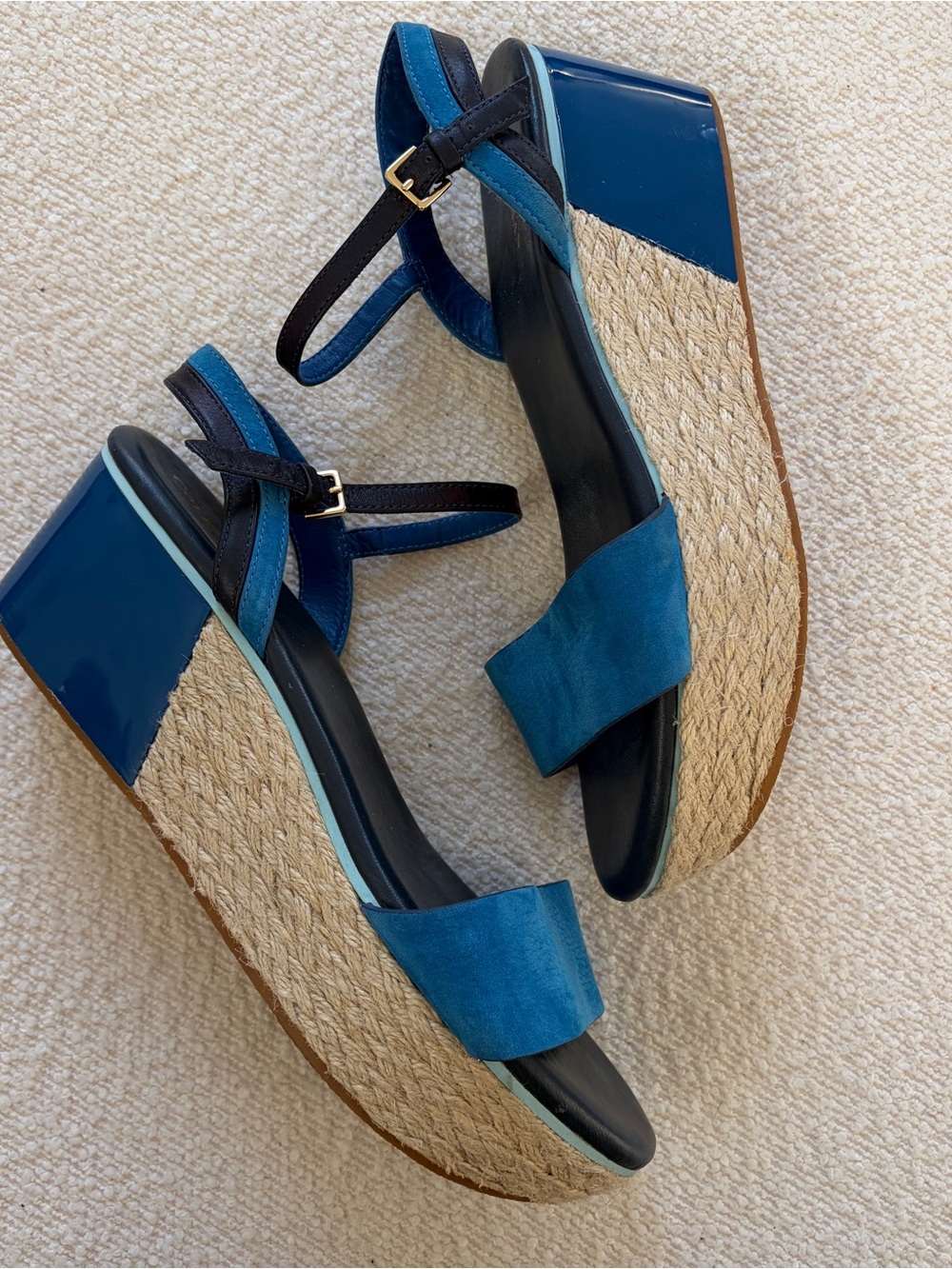 Cole Haan Teal and Navy Espadrille Platform Sandals